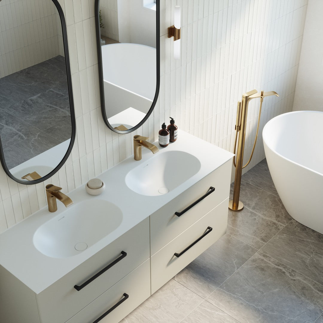 Luxurious bathroom with vanity and mirrors