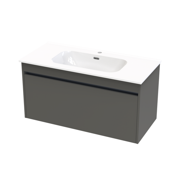 Syrtari vanity with sculptural front panels in luxury bathroom design